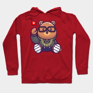 Cute Cool Bear Waving Hand And Wearing Hoodie Cartoon Hoodie